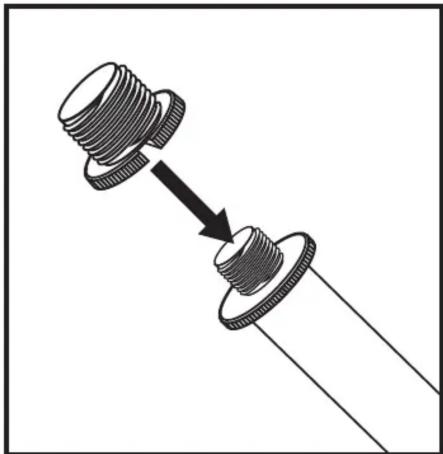 Diagram showing two mechanical components with threaded ends and a connecting arrow indicating assembly (no text or symbols)
