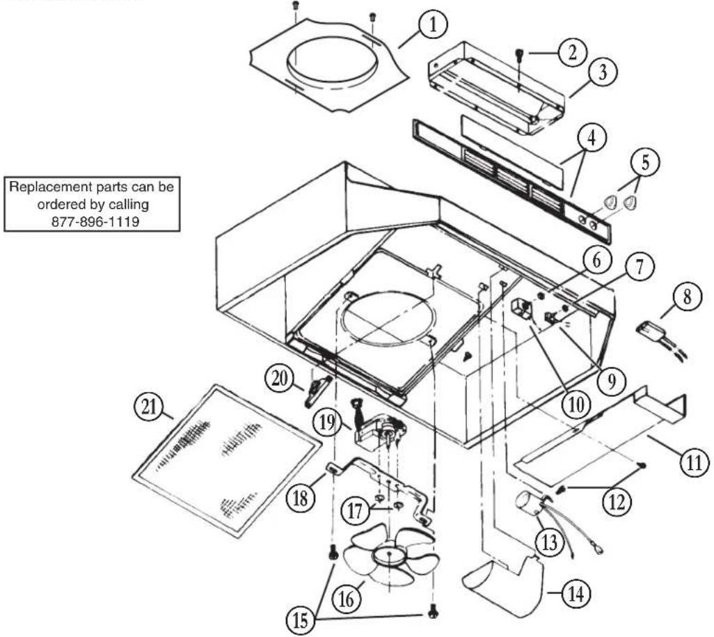 Replacement parts can be ordered by calling 877-896-1119