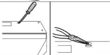 Technical line drawing showing two tools: a screwdriver and a pair of pliers (no text or symbols present)