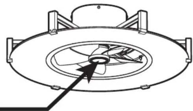 Technical line drawing of a fan or impeller assembly with a central hub and mounting brackets (no text or symbols)