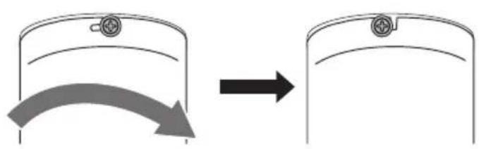 Diagram showing a cylindrical container with a valve and arrow indicating rotation or change (no text or symbols)