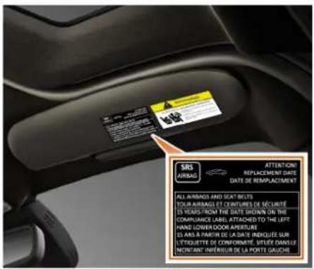 SRS AIRBAS ATTENTION REPLACEMENT DATE DATE DE REEMPLACEMENT ALL AIRBAS AND SEAT BELTS TOUR AIRBAS ET CENTURES DE SECURITE IS YEARS FROM THE DATE SHOWN ON THE COMPLIANCE LABEL ATTACHED TO THE LEFT HAND LOWER DOOR APERTURE IS ANS A PARTIR DE LA DATE INDICUÉE SUR L'ETHNICITE DE CONFORMATE, TITLES DAMIL…