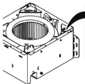 Technical line drawing of a mechanical assembly with a central circular component and mounting bracket (no text or symbols)