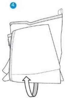 Simple line drawing of a folded paper or document with a curved arrow indicating rotation (no text or symbols)