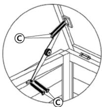 Technical diagram showing a mechanical linkage or assembly with labeled components C and O, enclosed in a circular frame.