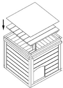 Isometric line drawing of a mechanical or architectural structure with layered components and a downward arrow (no text or symbols)