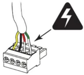 Diagram showing electrical connection with a lightning bolt symbol and warning label
