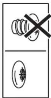 Schéma montrant un ressort barré et un objet ovale avec un symbole de croix, indiquant probablement un danger mécanique ou électrique.