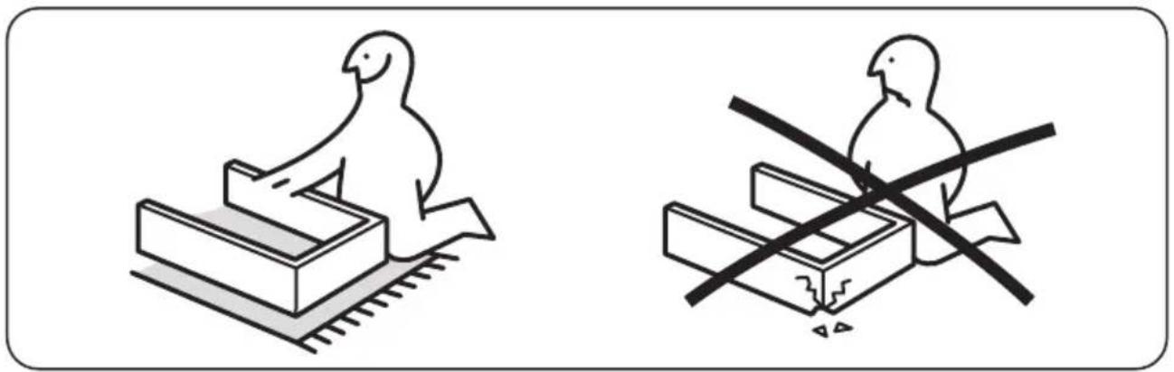 Deux dessins au trait montrant des oiseaux sur différentes plateformes : l'un avec un oiseau perché sur une plateforme, l'autre avec un oiseau barré par une ligne diagonale (sans texte ni symboles)