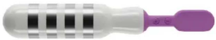 Close-up of a purple and white cylindrical object with segmented bands, resembling a medical or laboratory device (no text or symbols visible)