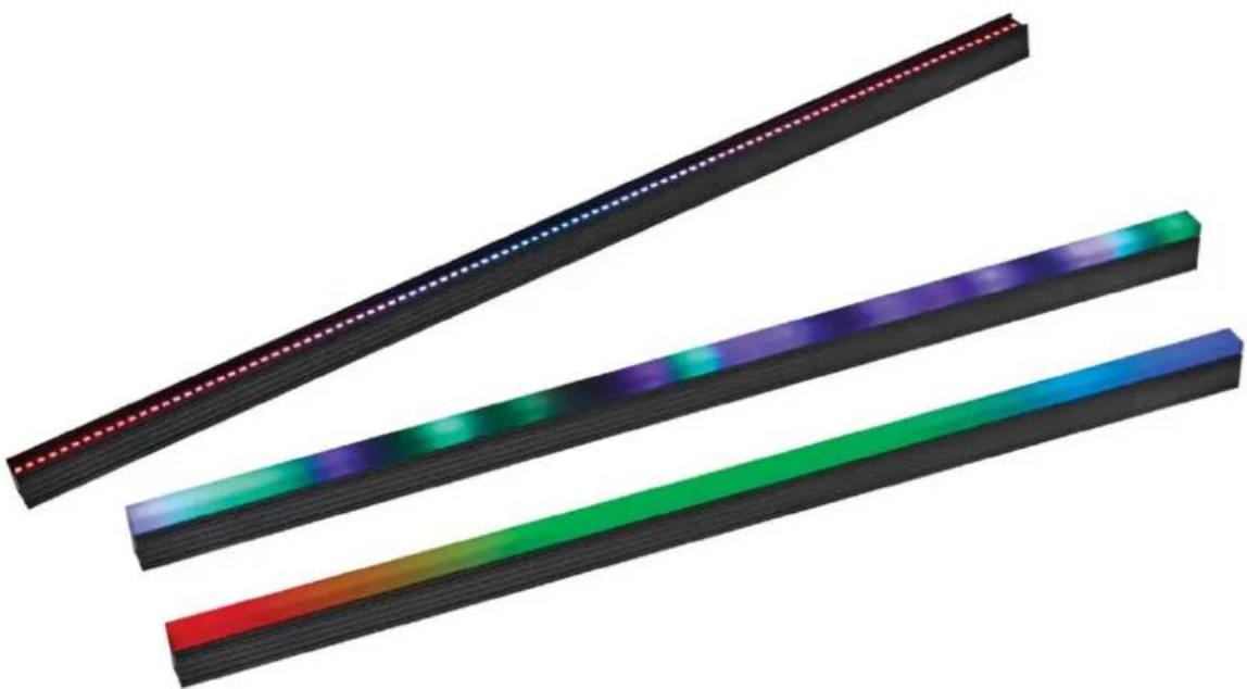 Three parallel black rectangular strips with a rainbow-colored gradient band, no text or symbols present.