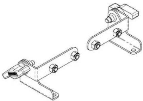 Technical line drawing of two mechanical bracket assemblies (no text or symbols)