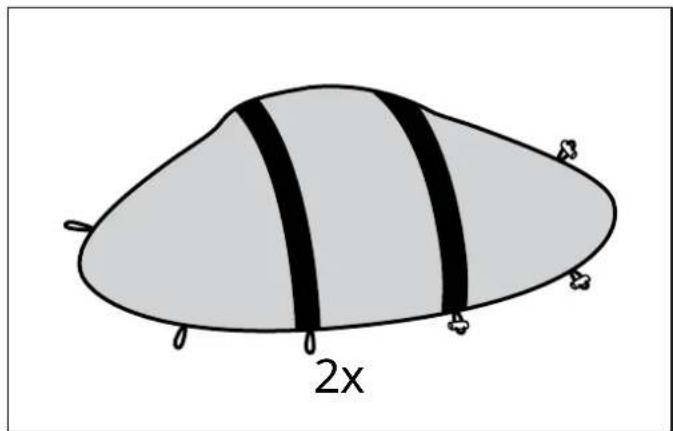 Dessin au trait simple d'une forme conique avec des bandes noires et de petites protubérances, étiqueté '2x' en bas (aucun texte ni symbole sur la forme elle-même).