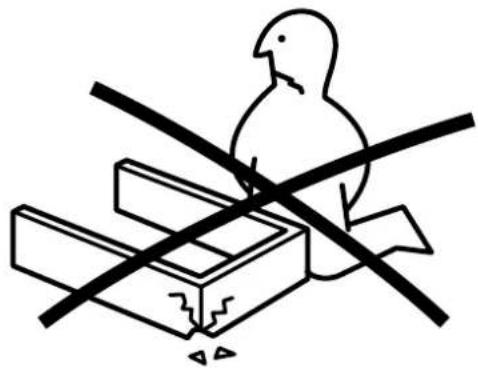 Dessin au trait simple d'un oiseau perché sur un bloc de construction avec deux lignes croisées (sans texte ni symboles).