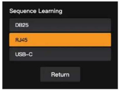 graph TD A["DB25"] --> B["RJ45"] B --> C["USB-C"] D["Return"] --> B