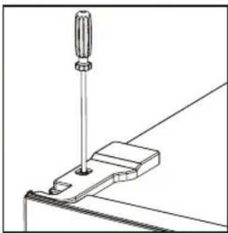 Technical line drawing of a screwdriver inserted into a clamp bracket (no text or symbols)