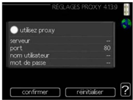 RéGLAGES PROXY 4.13.9 utilsez proxy serveur -- port 80 nom utilisateur -- mot de passe -- confirmer réinitialiser ?