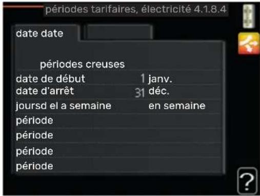périodes tarifaires, électricité 4.1.8.4 date date périodes creuses date de début 1 janv. date d'arrêt 31 déc. joursd el a semaine en semaine période période période période