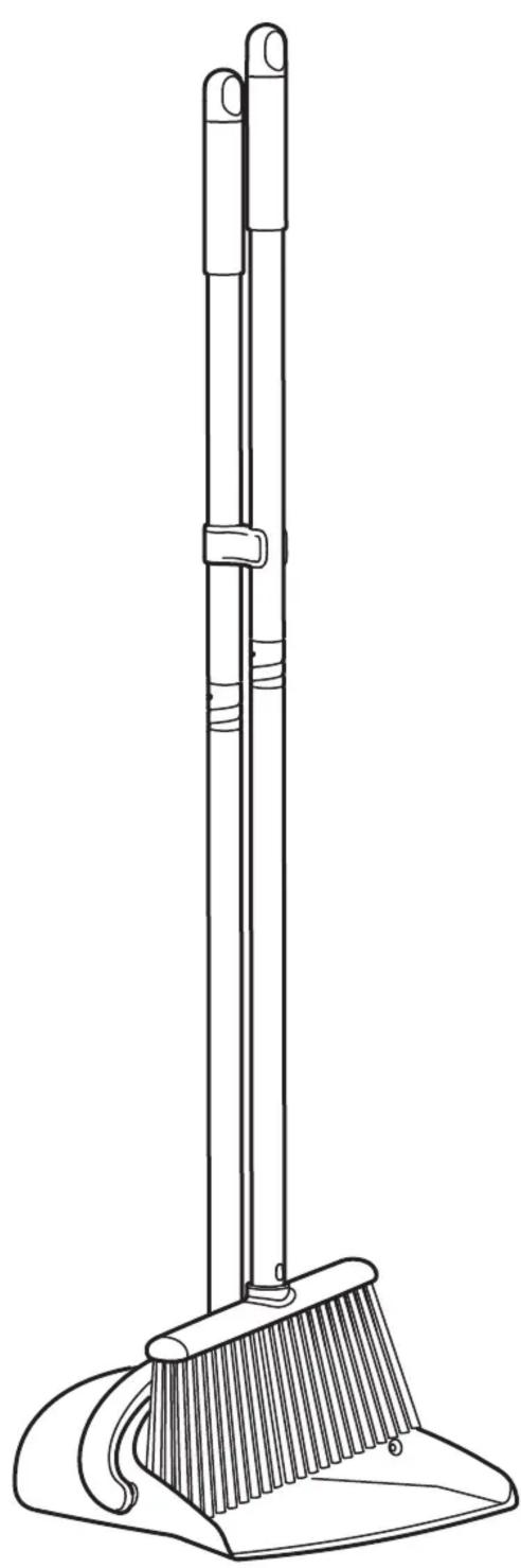 Dessin au trait d'un balai avec un long manche et une base, sans texte ni symboles.