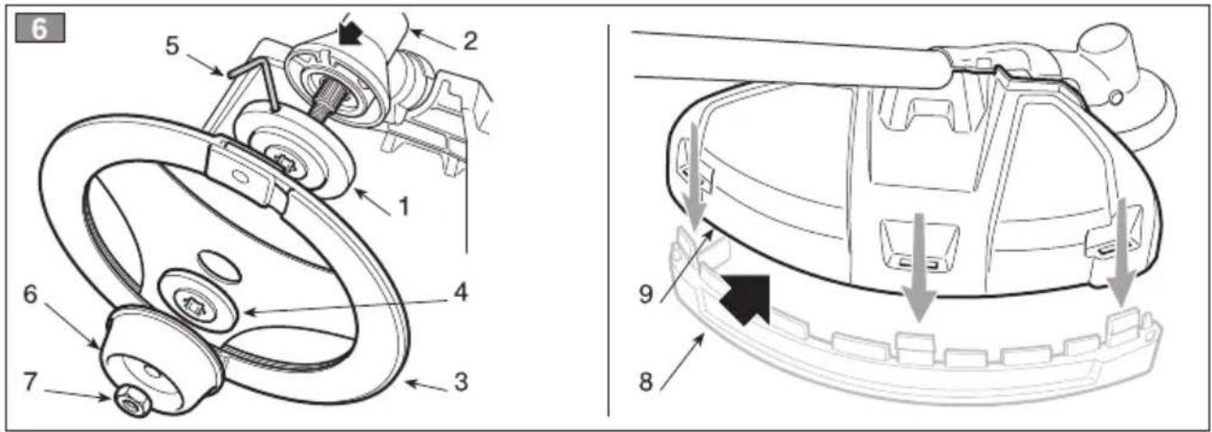 Technical diagram showing exploded and assembled views of a car steering wheel assembly with numbered components