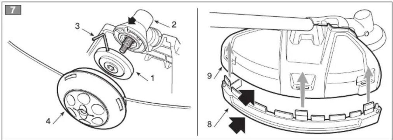 Technical diagram showing mechanical assembly with numbered parts and directional arrows indicating motion or movement.