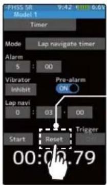 F1SS SR 9:42 6.69 Model 1 Timer Mode Lap navigate timer Alarm $ : 00 Vibrator Inhibit Pre-alarm ON Lap navi 0 : 03 00 Start Reset Trigger 00:00.79