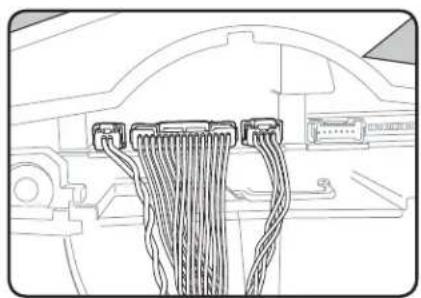 Diagram of a car front panel with multiple connected cables (no text or symbols visible)