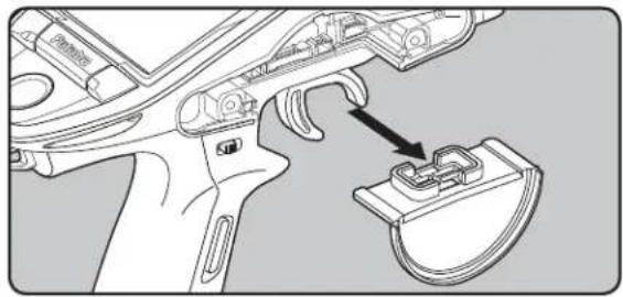 Technical diagram of a mechanical component with a highlighted section showing a curved component (no text or symbols present)