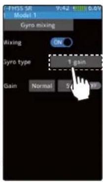 FHSS SR Model 1 Gyro mixing Mixing ON Gyro type 1 gain Gain Normal 5%