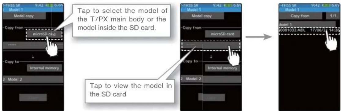 Tap to select the model of the T7PX main body or the model inside the SD card. Tap to view the model in the SD card