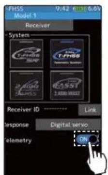 FHSS 9:42 CUBE6.0V Model 1 Receiver System T-FHSS 2.4800 EASSI 2.4800 Receiver ID Link Response Digital servo Telemetry ON