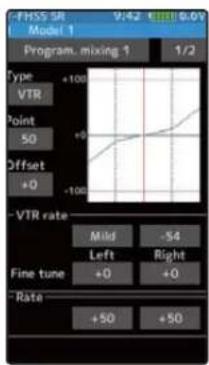 FHSS SR Model 1 Program. mixing 1 1/2 Type VTR Point 50 Offset +0 -VTR rate Mild -54 Left Right Fine tune +0 +0 Rate +50 +50