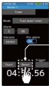 FHS$ 58 Model 1 Timer Mode Fuel down timer Alarm 5 : 00 Vibrator Pre-alarm Inhibit ON Start Reset Trigger 04:56.56