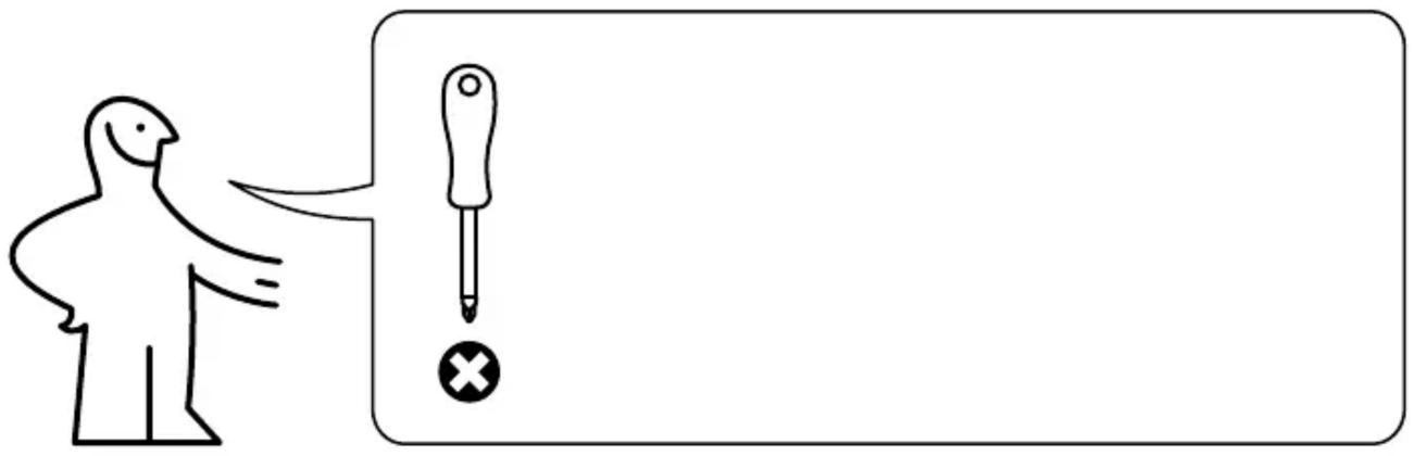 Schéma montrant une personne pointant un tournevis avec un symbole de croix, illustrant probablement un concept médical ou de diagnostic.