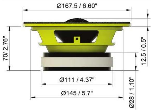 Ø167.5 / 6.60" 70/2.76" Ø111 / 4.37" Ø145 / 5.7" Ø28 / 1.10" 12.5 / 0.5"