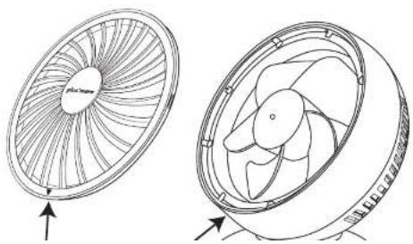 Technical line drawing of a fan or impeller with internal blades and mounting holes (no text or symbols)