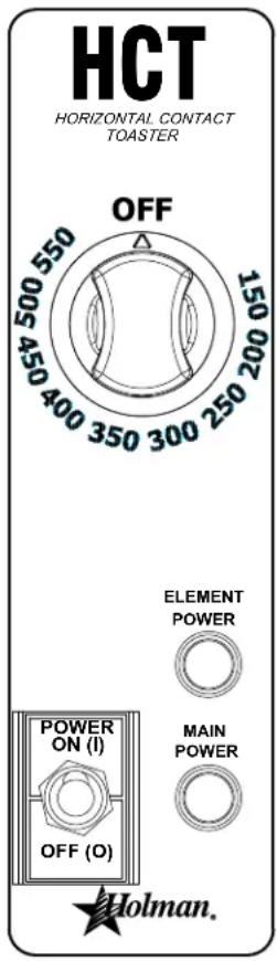 HCT HORIZONTAL CONTACT TOASTER OFF 150 02 500 550 450 400 350 300 250 POWER ON (I) OFF (O) ELEMENT POWER MAIN POWER Holman.
