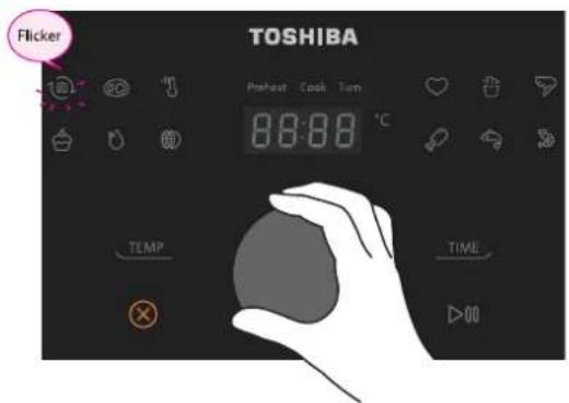 TOSHIBA Flicker Preheat Cook Turn 8:00:00 °C TEMP TIME >00