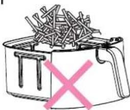 Simple line drawing of a basket filled with crumbly material and a pink 'X' mark on the handle (no text or symbols)