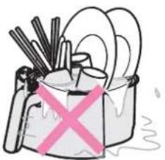 Illustration of a paint can with plastic strips and a paintbrush crossed out (no text or symbols)
