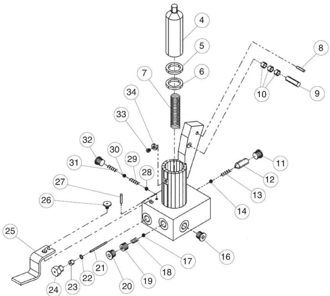Exploded view diagram of a mechanical assembly with numbered parts for identification