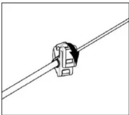 Simple line drawing of a cable being inserted into a connector (no text or symbols)