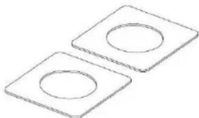 Two identical square plates with circular holes, no text or symbols present