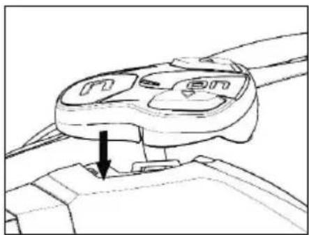 Technical line drawing of a mechanical component with a downward arrow indicating a cut or assembly (no text or symbols present)