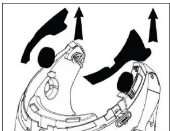 Diagram of a mechanical device with two views showing upward force arrows (no text or symbols)