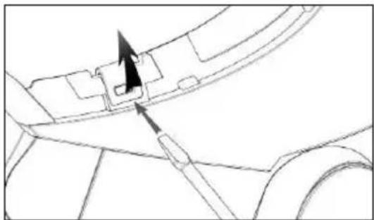 Technical line drawing of a mechanical component with an arrow indicating direction (no text or symbols)