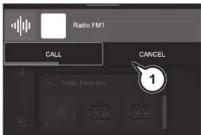Radio FM1 CALL CANCEL 1 Radio Favorites 105.85 104.85