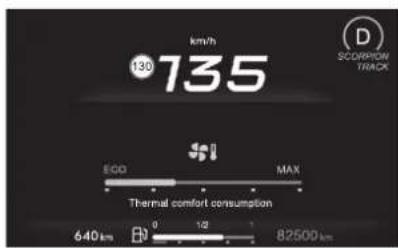km/h 130 735 ECO MAX Thermal comfort consumption 640 km 0 12 82500 km SCORROW TRACK