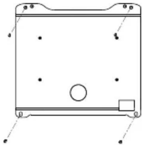 Dessin technique au trait d'un appareil rectangulaire avec des trous de montage et des composants internes (sans texte ni symbole)