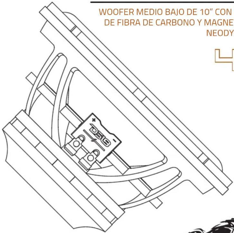 WOOFER MEDIO BAJO DE 10" CON DE FIBRA DE CARBONO Y MAGNE NEODY